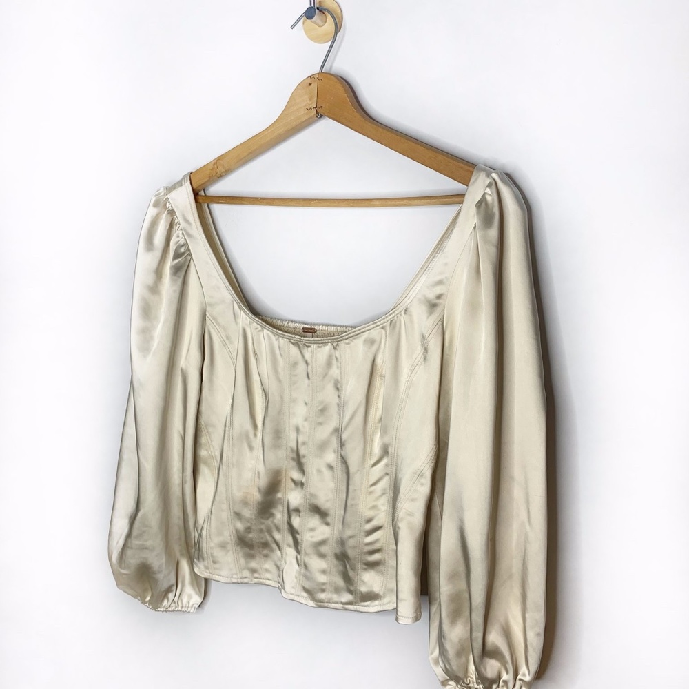 Free People White Satin Blouse